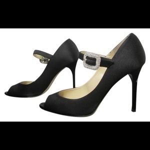 2008 Jimmy Choo black satin maryjane evening shoes